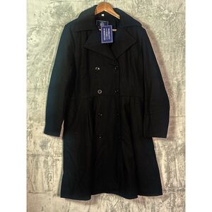 NWT New The Wool Maker Black Heavy Wool Blend Woman Jacket Pea Coat Size XL